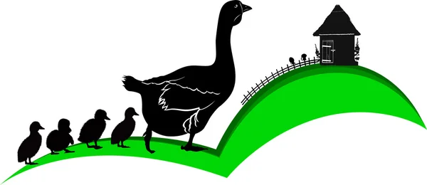 Small goose's and mother goose — Stock Vector