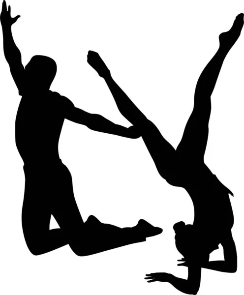 Acrobatic Stunt Gymnasts Acrobats Vector Black Silhouette Gymnasts Acrobats Vector — Stock Vector