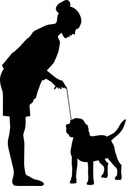 Vector Silhouet Meisje Met Beagle Hond Bij Hond Show Geïsoleerd — Stockvector