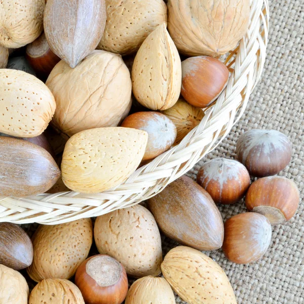 Mixed nuts in the basket — Stock Photo, Image