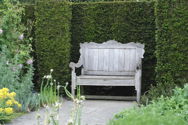 Garden bench in English garden — Stock Photo, Image