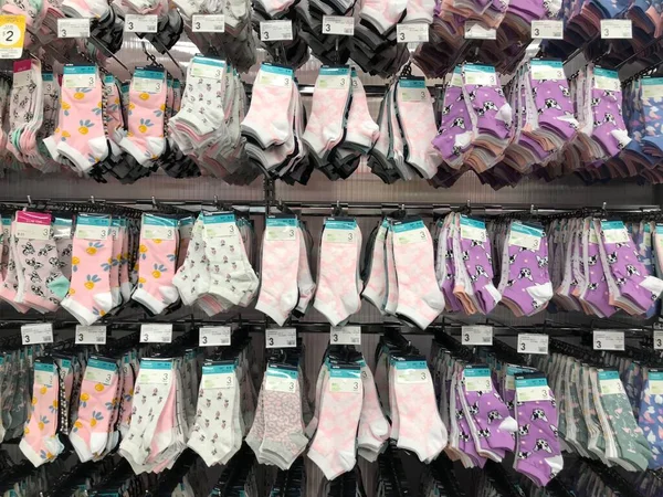 Different Types Socks Row Shop — Stock Photo, Image