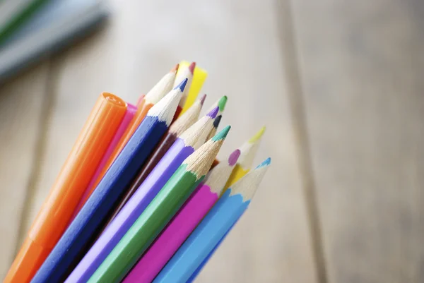 Lot of the rainbow pencils and felt-tip pens — Stock Photo, Image