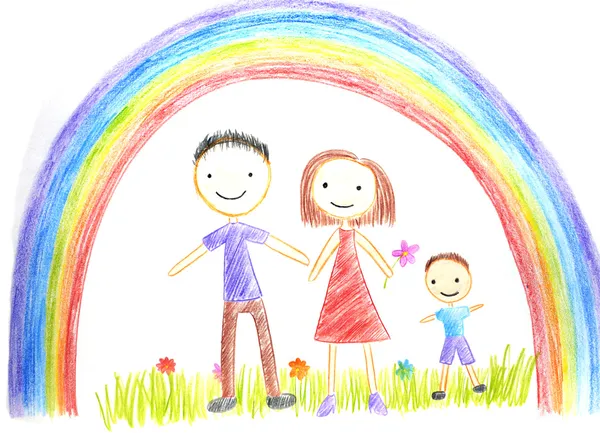 Дети рисуют счастливую семью — стоковое фото