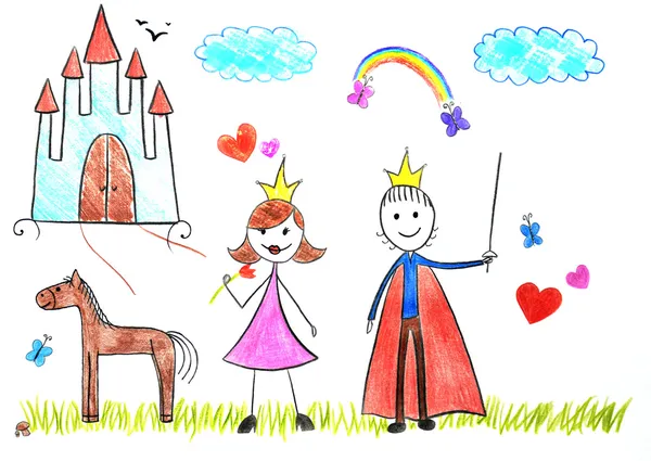Kinderen tekenen van prinses en Prins — Stockfoto