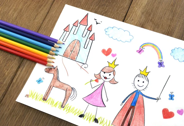 Дети рисуют принцессу и принца — стоковое фото