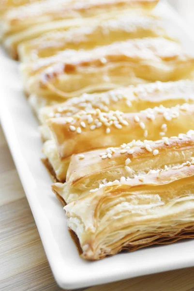 Just baked crunchy puff pastry — Stock Photo, Image