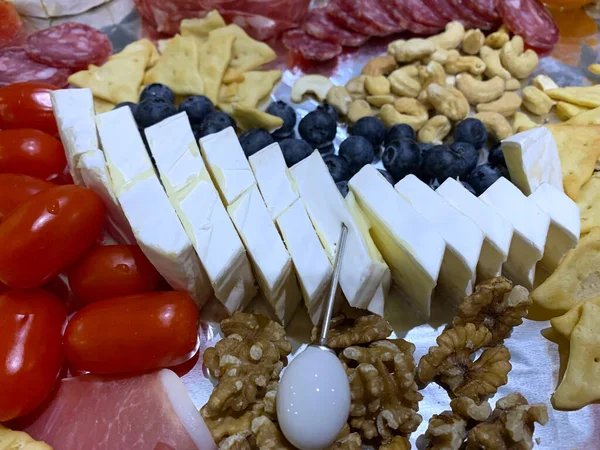 Cheese Ham Fruit Platter — Stock Photo, Image