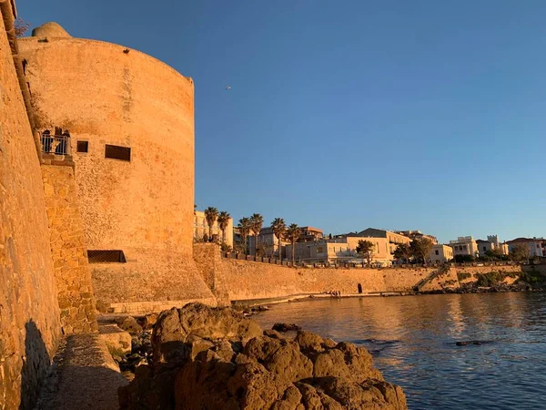 Widok Nadmorskie Bastiony Alghero Sardynia Włochy — Zdjęcie stockowe