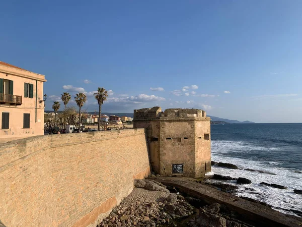 Pohled Přímořské Bašty Alghero Sardinie Itálie — Stock fotografie