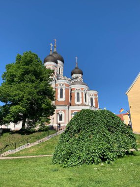 Urban park and cathedral in Tallinn, Estonia