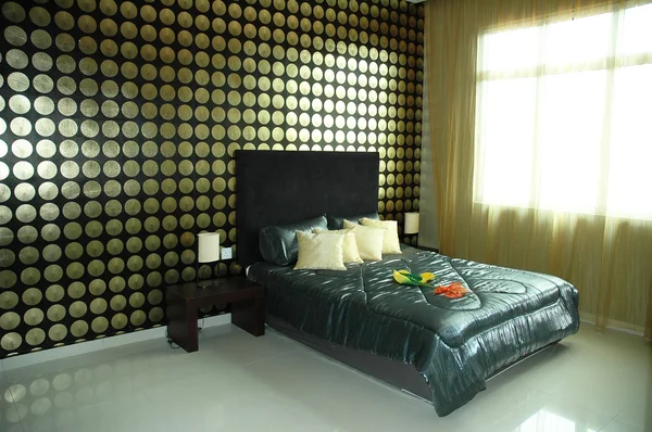 Quarto de cama moderno design de interiores — Fotografia de Stock