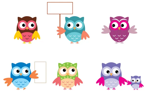 The Drawn Owls, different Types — стоковый вектор