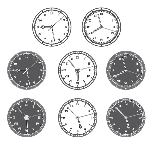 Horas establecidas en color blanco y negro . — Vector de stock