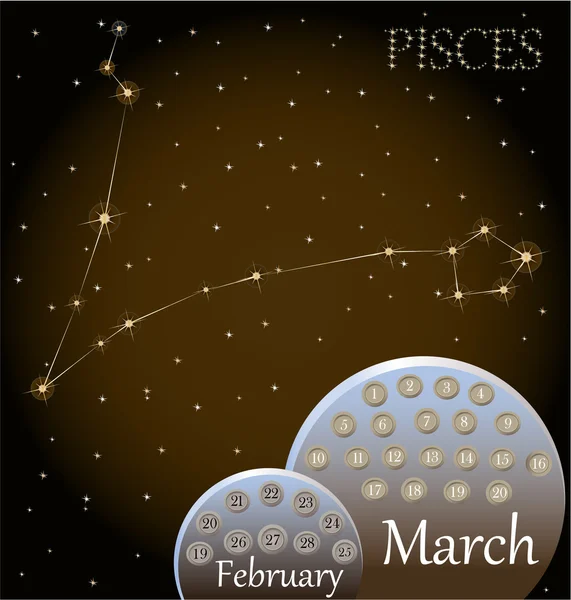 Calendario del signo del zodiaco Piscis . — Vector de stock