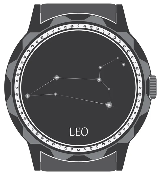 O mostrador do relógio com o signo do zodíaco Leo . — Vetor de Stock