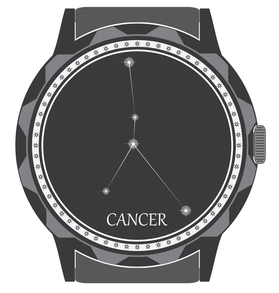 El dial del reloj con el signo del zodíaco Cáncer . — Archivo Imágenes Vectoriales