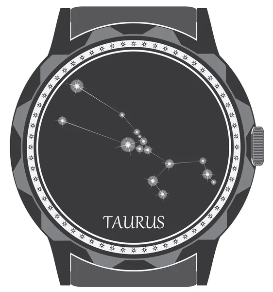 The watch dial with the zodiac sign Taurus. — Stock Vector