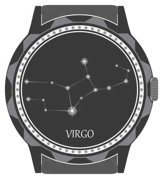 The watch dial with the zodiac sign Virgo. — Stock Vector