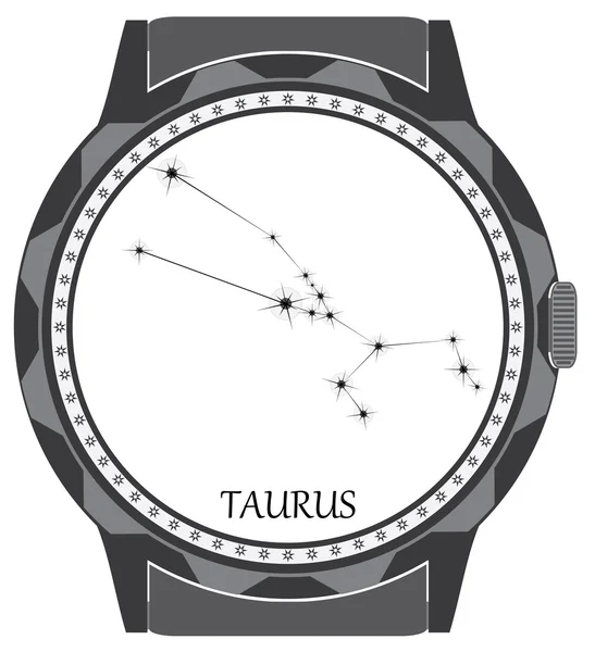 El dial del reloj con el signo del zodíaco Tauro . — Vector de stock