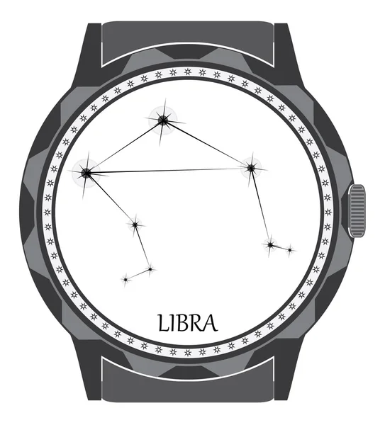 El dial del reloj con el signo del zodíaco Libra . — Vector de stock