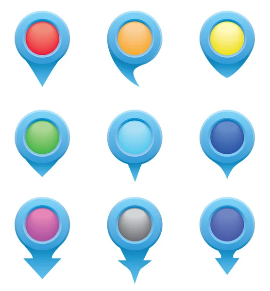 Set of blue circle pointers in the colors of the rainbow — Stock Vector