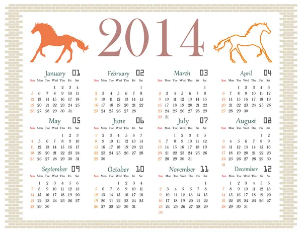 Calendar 2014 on a brick wall — Stock Vector