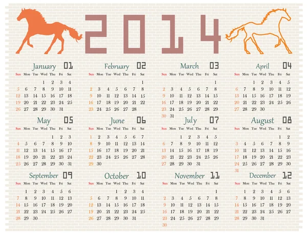 Calendar 2014 on a brick wall — Stock Vector