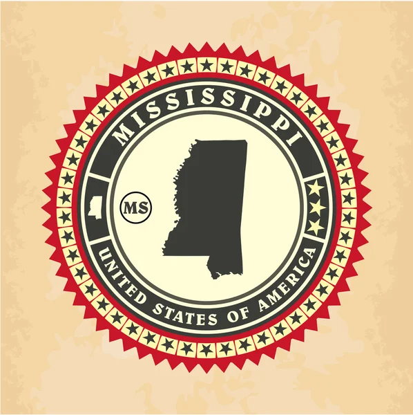 Vintage label-sticker cards of Mississippi — Stock Vector