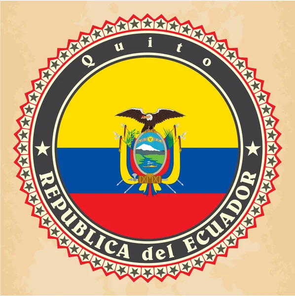 Vintage label cards of Ecuador flag. — Stock Vector