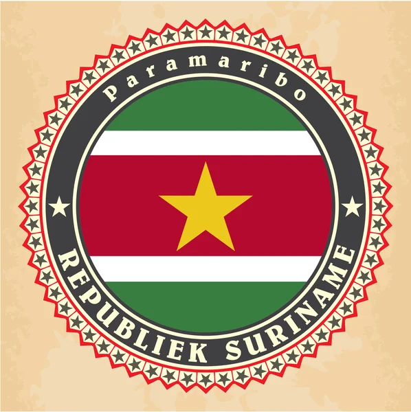 Tarjetas de etiqueta vintage de la bandera de Surinam . — Vector de stock