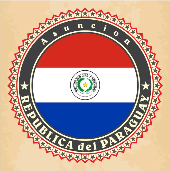 Vintage etikett kort av Paraguays flagga. — Stock vektor
