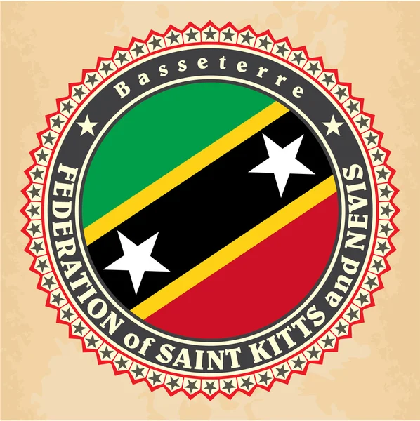 Saint kitts ve nevis bayrağının Vintage etiket kartları. — Stok Vektör