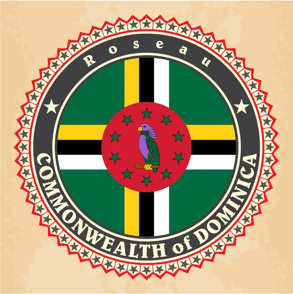 Vintage label kaarten van dominica vlag. — Stockvector