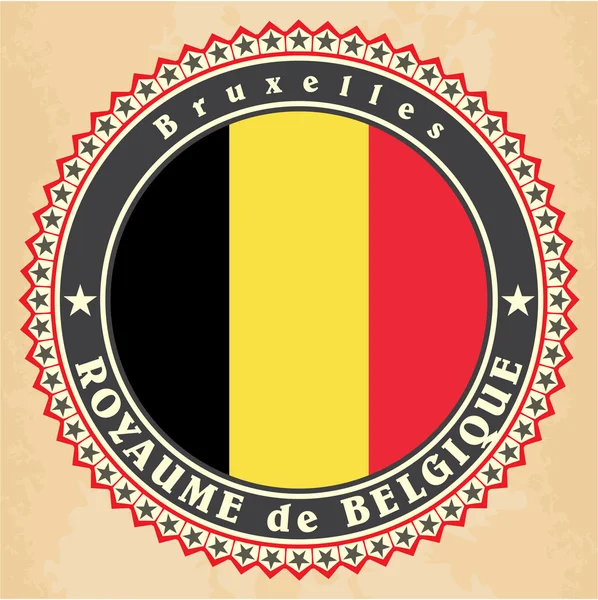 Vintage etikett kort av Belgien flagga. — Stock vektor