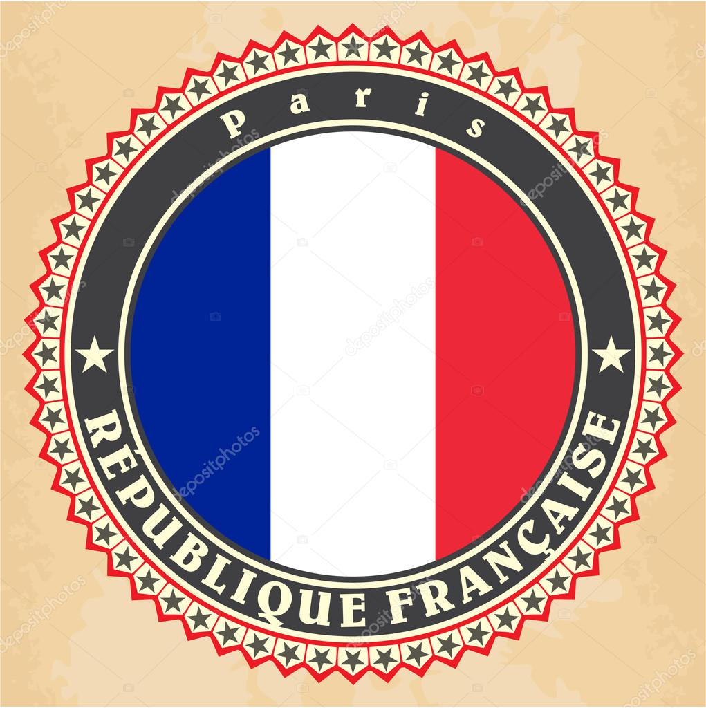 Vintage label cards of France flag.