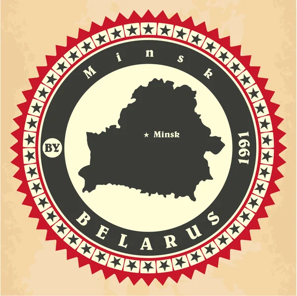 Ročník label samolepka karty Běloruska. — Stockový vektor