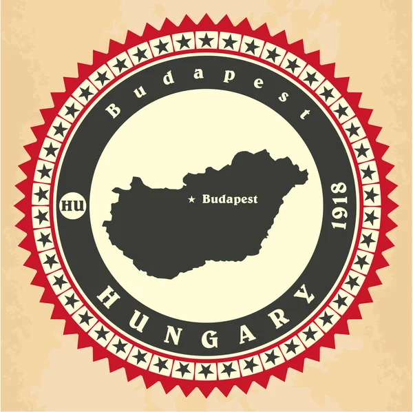 Ročník label samolepka karty Maďarska. — Stockový vektor