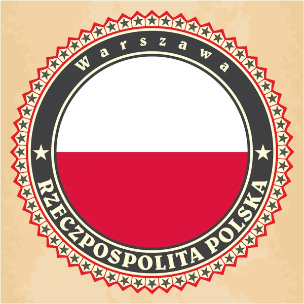 Ročník popisku karty Polsko vlajky — Stockový vektor
