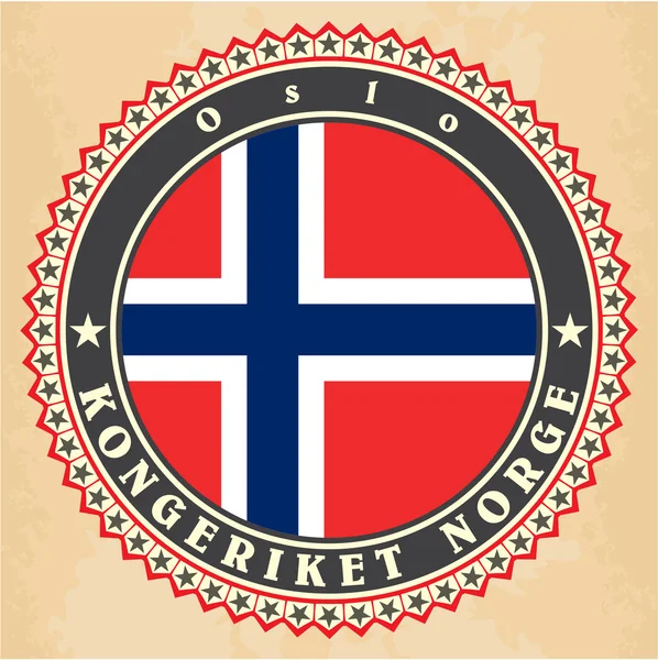 Karty Vintage etykieta flaga Norwegii. — Wektor stockowy