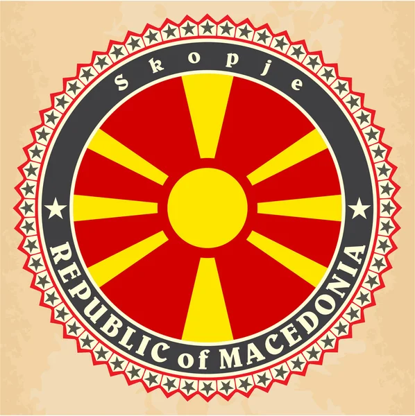 Vintage etikett kort av Makedonien flagga — Stock vektor