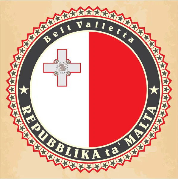 Vintage label cards of  Malta flag. — Stock Vector
