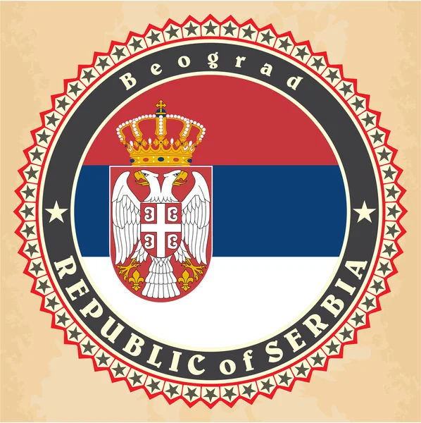 Vintage label kaarten van Servië vlag. — Stockvector