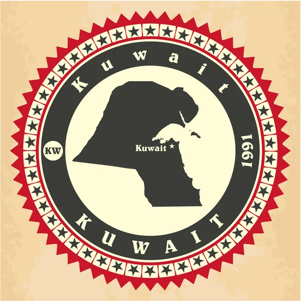 Ročník label samolepka karty z Kuvajtu. — Stockový vektor