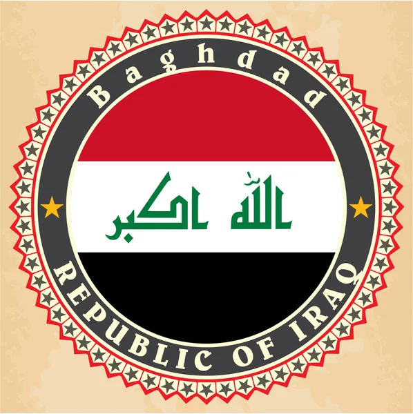 イラクの国旗のヴィンテージ ラベル カード. — ストックベクタ