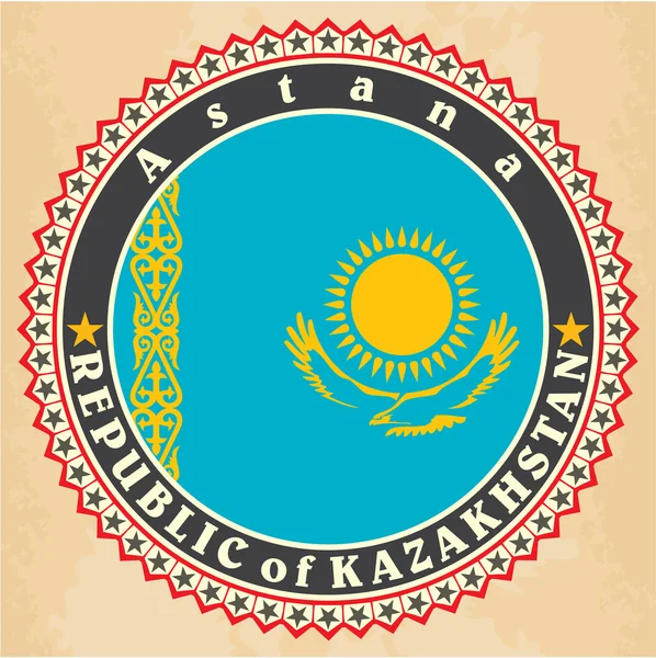 Vintage label cards of  Kazakhstan flag. — Stock Vector