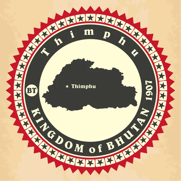 ブータン王国のヴィンテージ ラベル ステッカー カード. — ストックベクタ