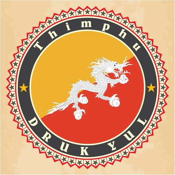 Vintage label kaarten van bhutan vlag. — Stockvector