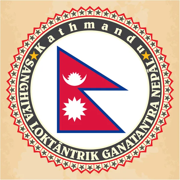 Vintage-Etikettenkarten von nepal flag. — Stockvektor