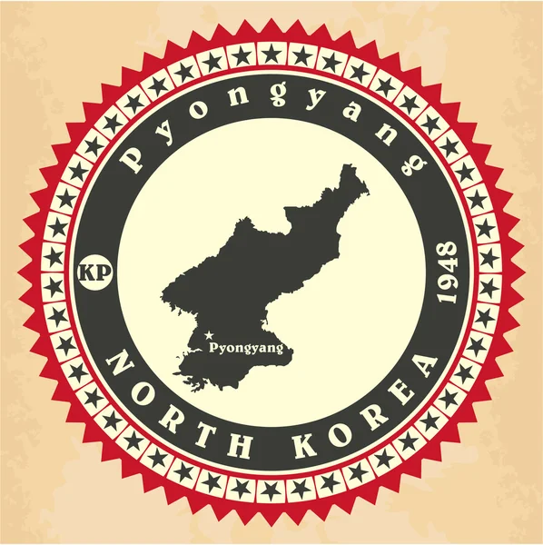 Tarjetas adhesivas de etiqueta vintage de Corea del Norte . — Vector de stock